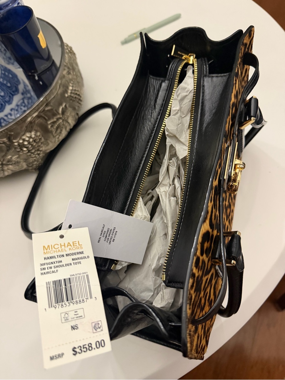 Michael Kors Black & Brown Leopard Print Shoulder Bag - Picture 2 of 11
